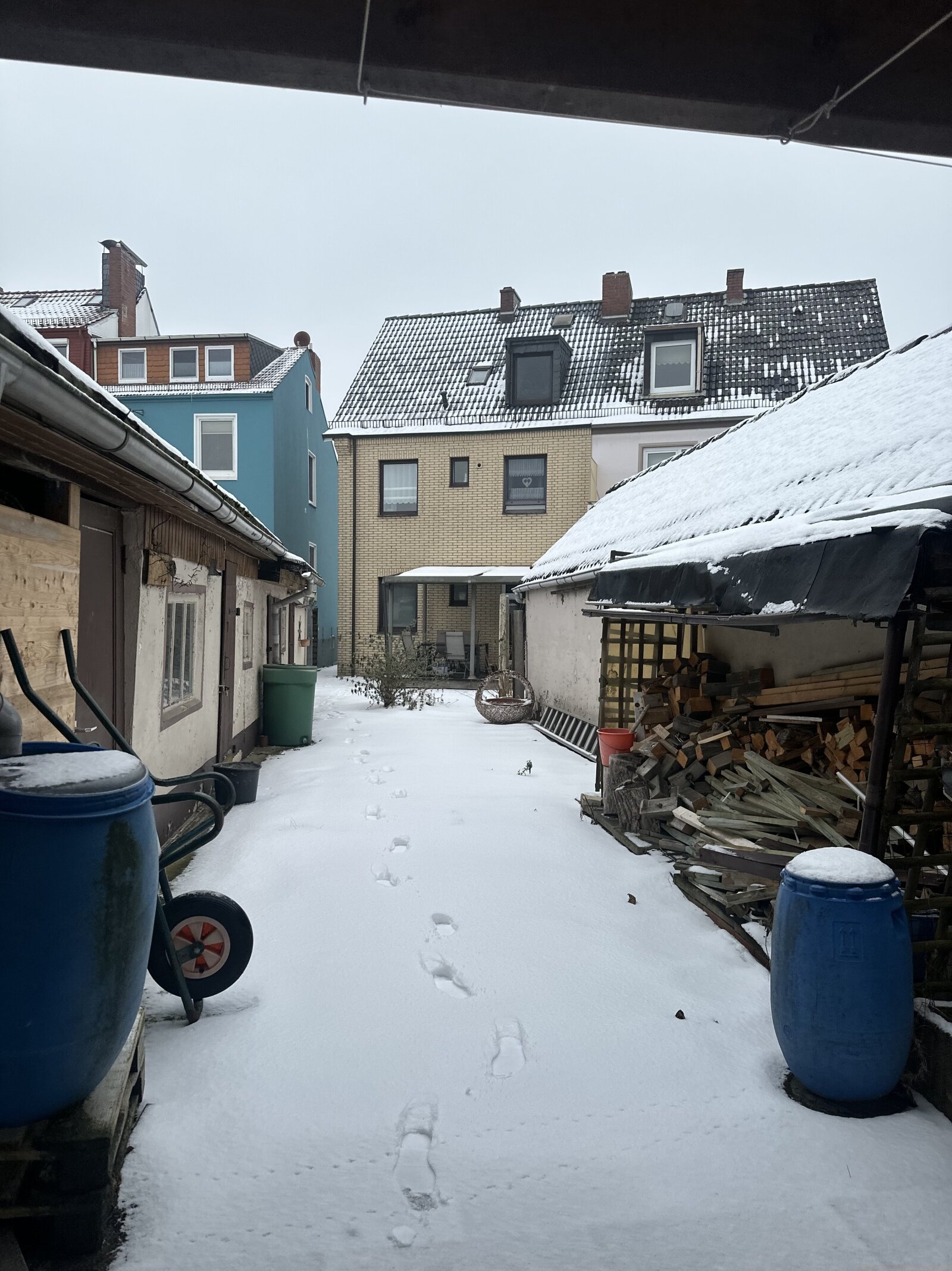 Blick aus dem Garten auf das Haus